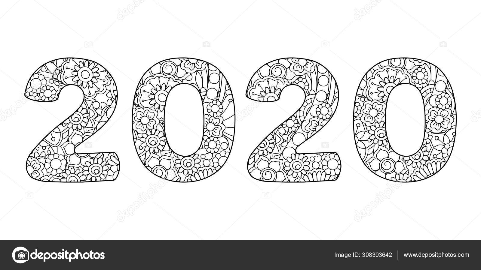 Pequeno número 2020 modelado com flores de rabiscos emaranhados imagem  vetorial de sliplee© 308303642